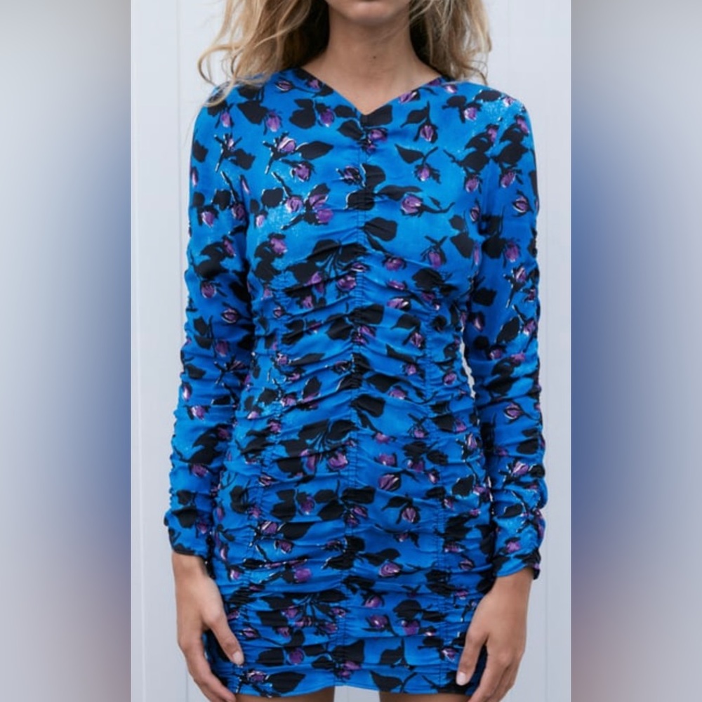 Zara draped blue print dress. Never worn, new without tags. Size - medium